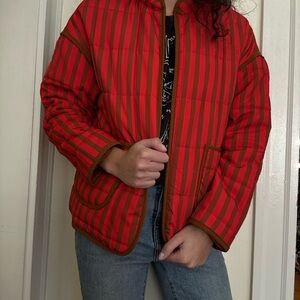 Striped Jacket in Red and Brown - Women's Coat